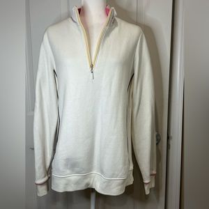 Izod Golf white sweatshirt with pink yellow and navy trim. Size L